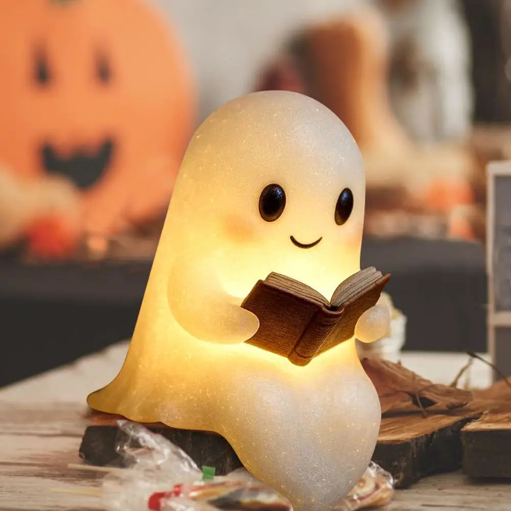 Cute Ghost Reading Lamp – Warm LED Book-Lover Night Light