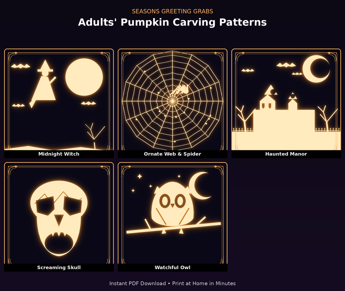Adults' Pumpkin Carving Templates — Printable Pattern Pack