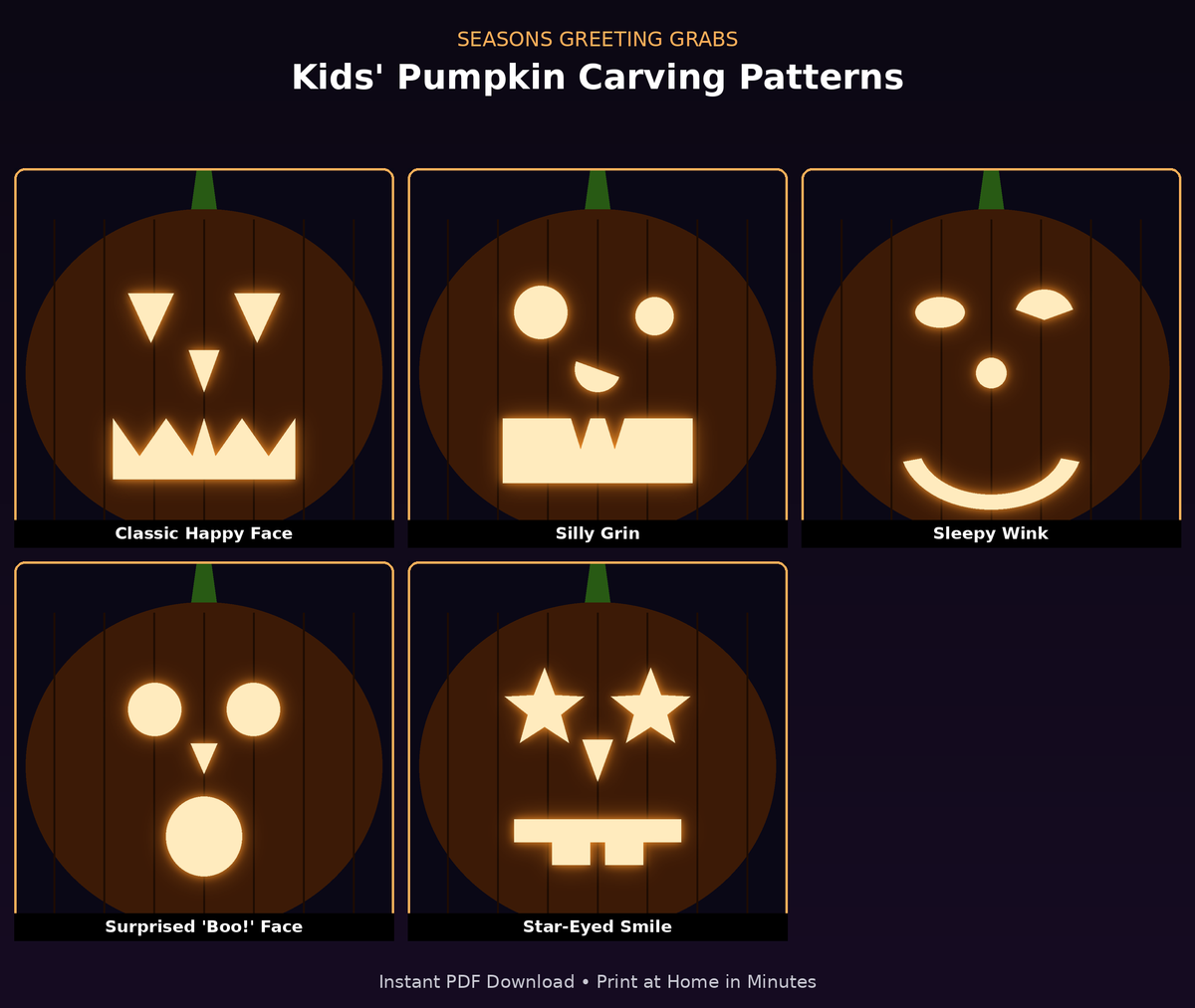 Kids' Pumpkin Carving Templates — Printable Pattern Pack